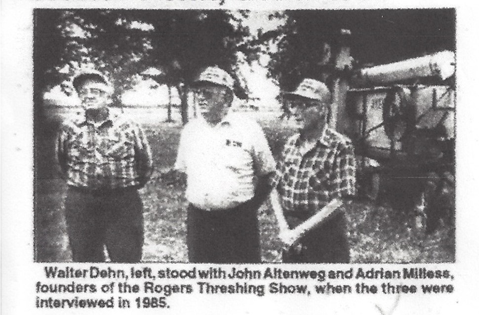 An article in the newspaper featured the Rogers Threshing Show founders.
